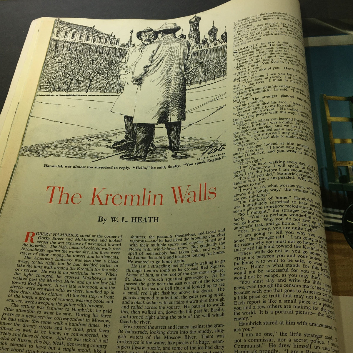 Another page from Collier's Magazine dated March 29, 1952, displaying an article titled 'The Kremlin Walls' by W.L. Heath.