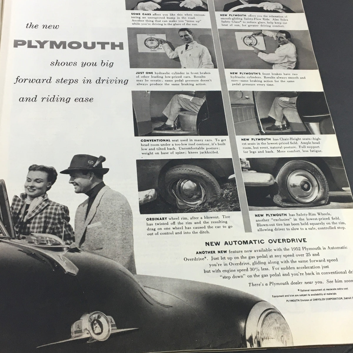 VTG Collier's Magazine April 26 1952 advertisement for the new Plymouth car, illustrating advancements in driving ease and comfort.