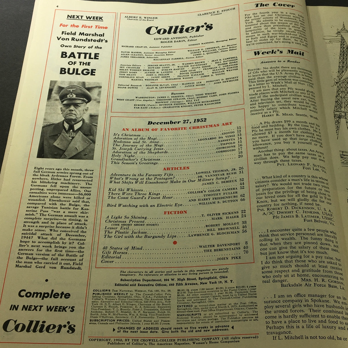 Vintage Collier's Magazine December 27 1952 An Album of Favorite Christmas Art