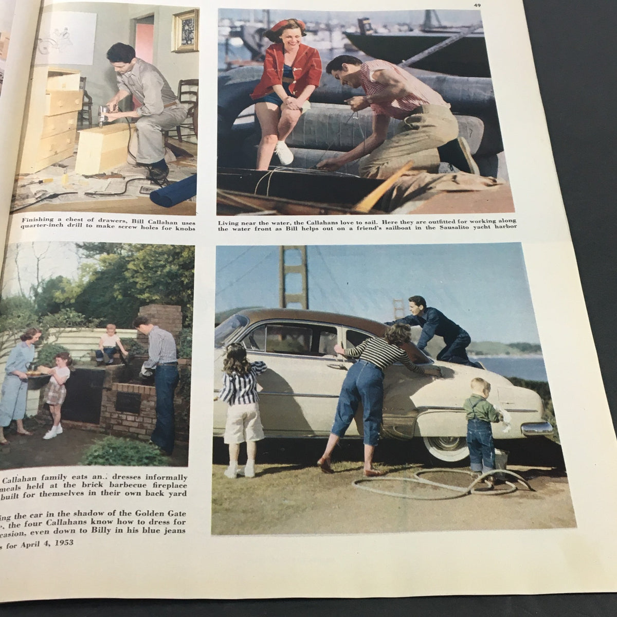 Multiple images from VTG Collier's Magazine April 4, 1953, depicting family life and outdoor activities in the 1950s, capturing the essence of a bygone era.