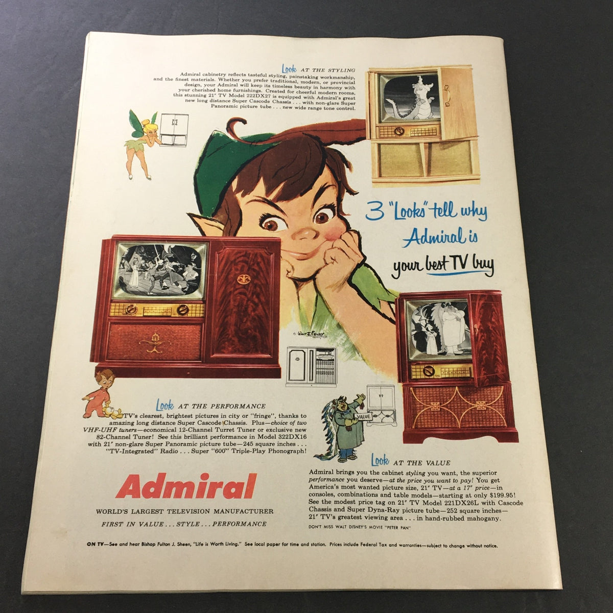 Advertisement page from VTG Collier's Magazine April 4, 1953 promoting Admiral televisions, illustrating vintage marketing styles with playful graphics and product details.