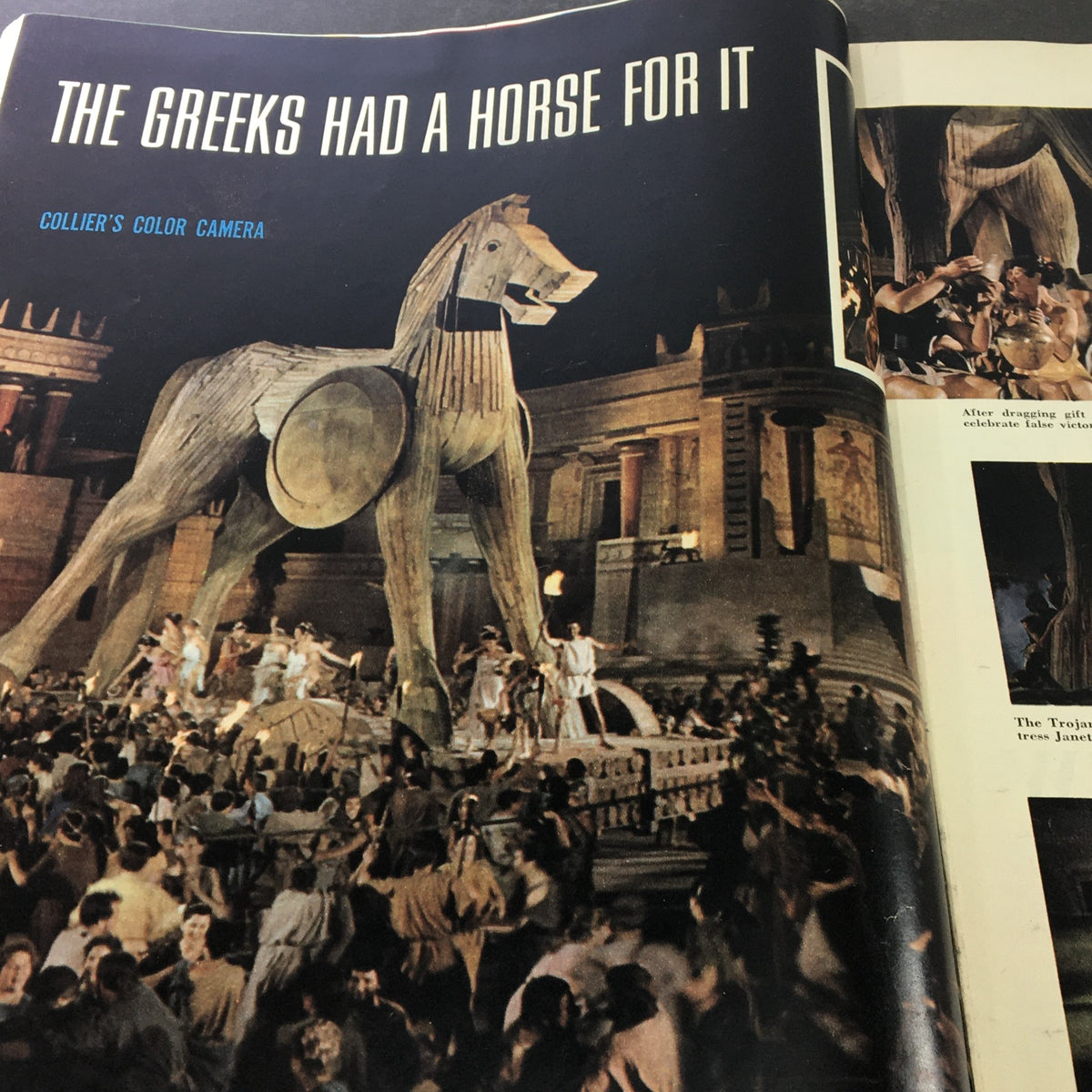 Cover of VTG Collier's Magazine September 17 1954 featuring the article 'The Greeks Had a Horse For It' and a visual depiction of the Trojan Horse in a historical context.