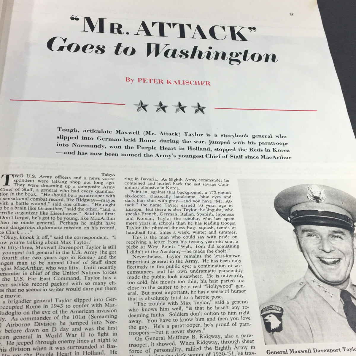 Collier's Magazine June 24, 1955 featuring an article titled 'Mr. Attack Goes to Washington' with a portrait of General Maxwell Davenport Taylor.