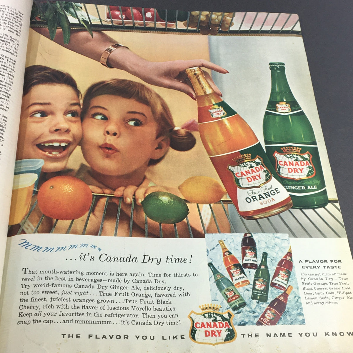 Colorful vintage advertisement for Canada Dry beverages featuring two excited children, highlighting the joy of refreshing drinks from Collier's Magazine, September 30, 1955.