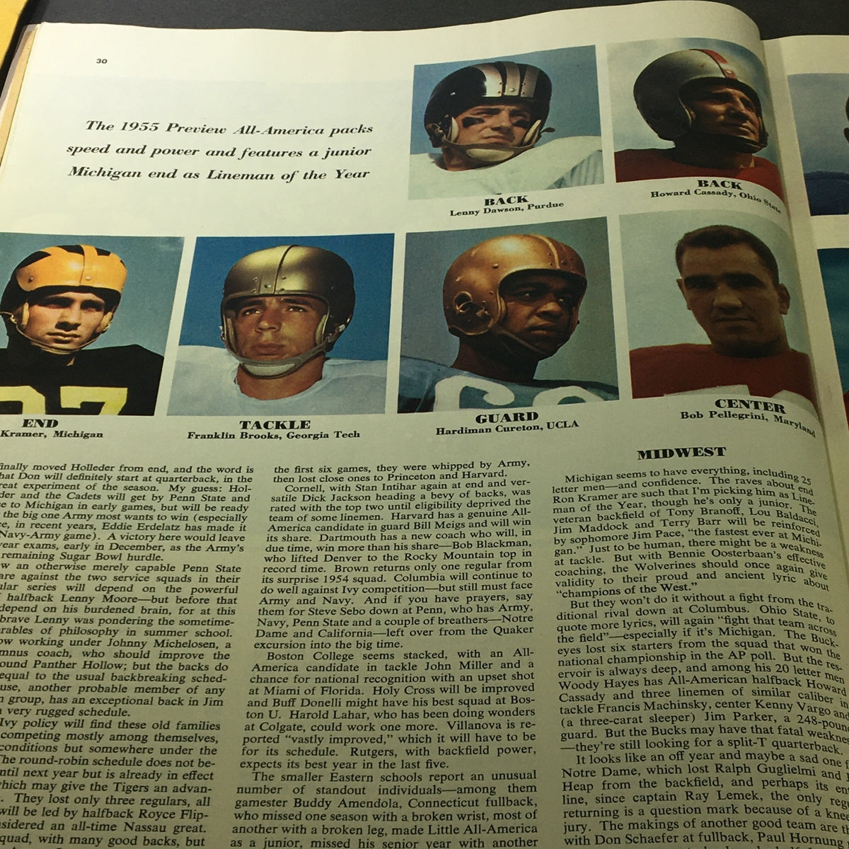 Interior page of VTG Collier's Magazine September 16 1955 featuring a football preview with images of notable players and coaches from that era.