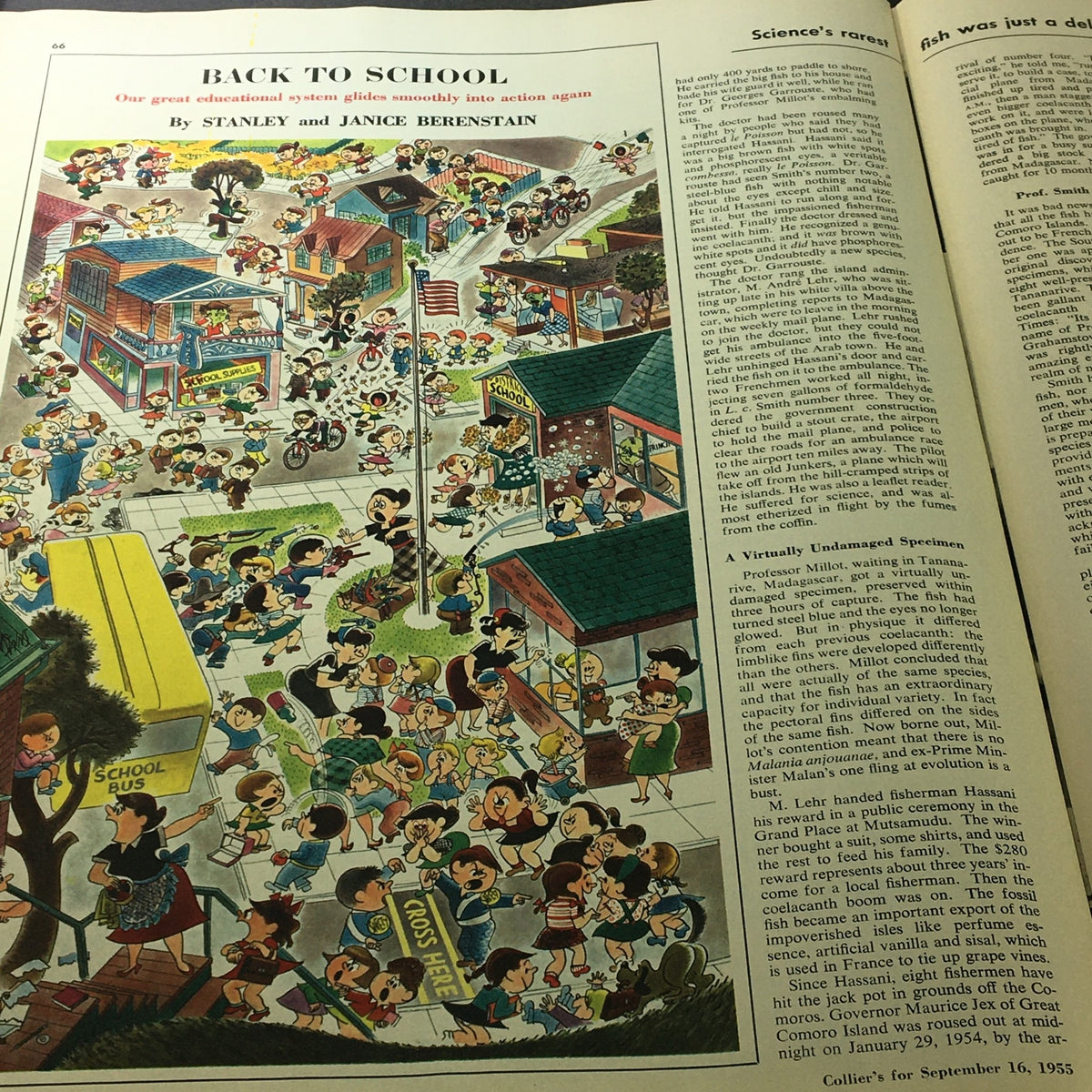 Interior page of VTG Collier's Magazine September 16 1955 featuring an artistic illustration titled 'Back to School,' depicting children returning to school.