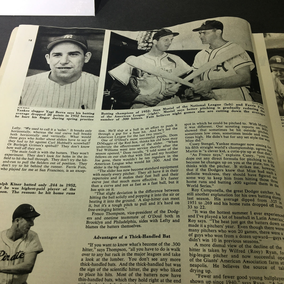 VTG Collier's Magazine February 7 1953 presents photos of baseball players Yogi Berra and Stan Musial, discussing batting averages in the 1952 season.