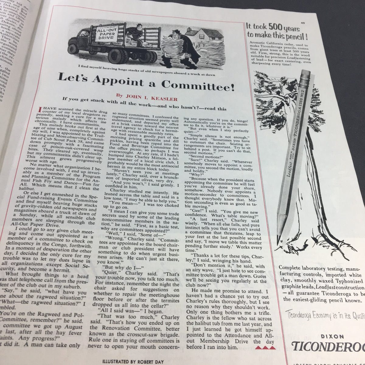 Page from VTG Collier's Magazine February 7 1953 containing the article 'Let's Appoint a Committee!' by John L. Keasler, humorously describing challenges in organizing committees.