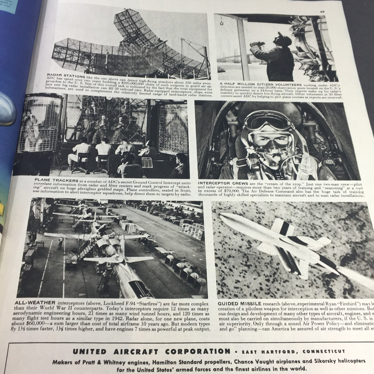 Multiple images of military technology and personnel from VTG Collier's Magazine August 16 1952, highlighting air defense initiatives.