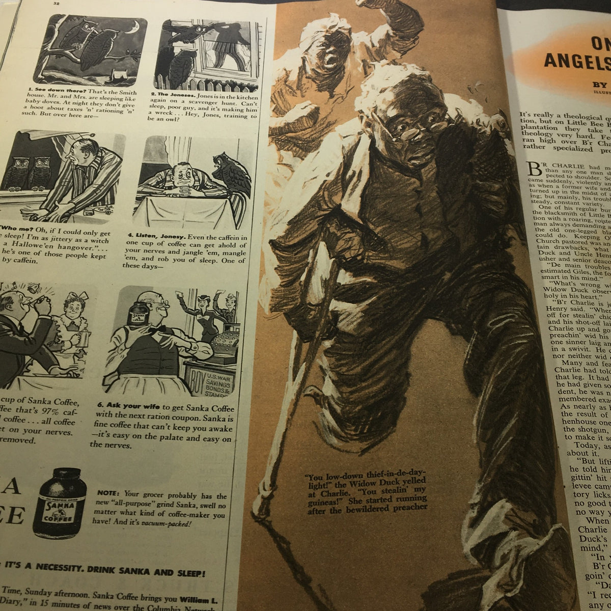 Vintage Collier's Magazine June 19, 1943 illustrated feature highlighting humorous anecdotes, showcasing character drawings and dialogue from wartime culture.