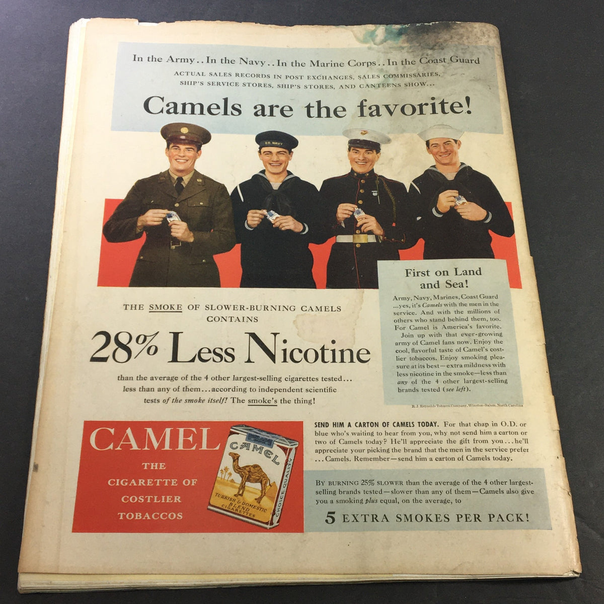 Cover of VTG Collier's Magazine September 20 1941 featuring soldiers and a Camel Cigarettes advertisement with a focus on the slogan '28% Less Nicotine'.