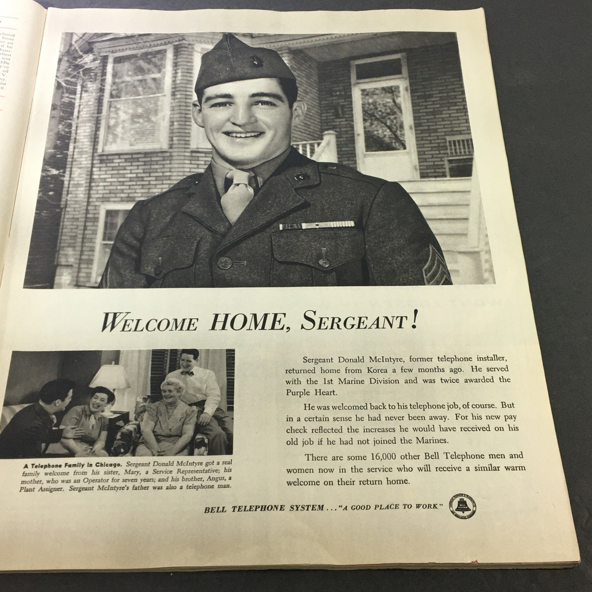 Collier's Magazine January 10 1953 featuring a photo of Sergeant Donald McIntyre, welcomed home from Korea, promoting Bell Telephone.