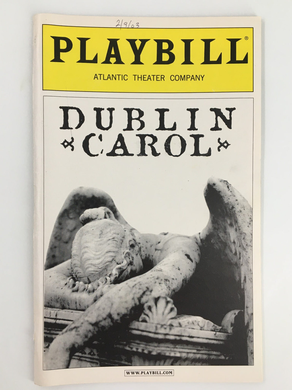 2003 Playbill from Atlantic Theater Company featuring the production of Dublin Carol, showcasing an artistic cover design with a statue.