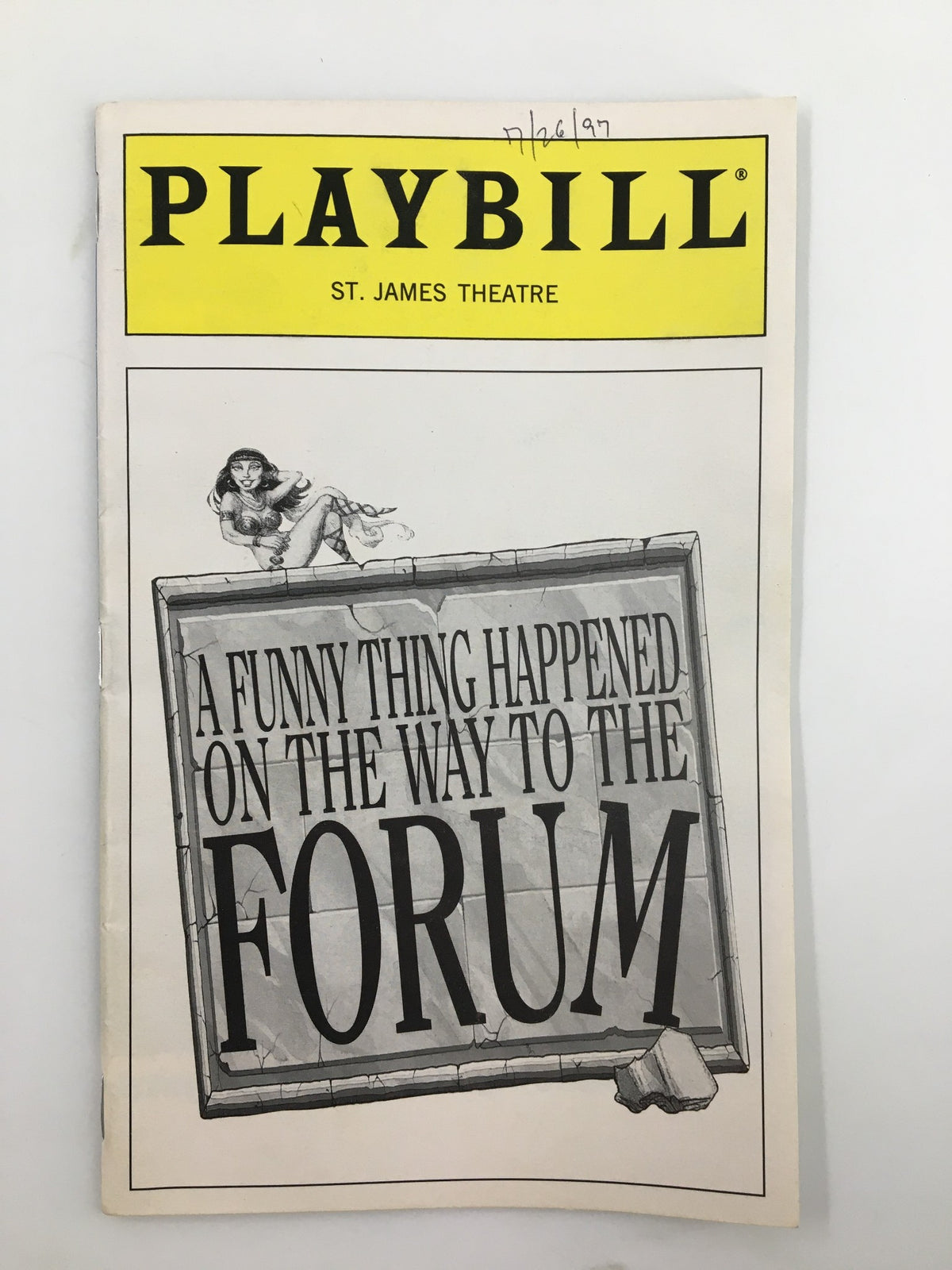 1997 Playbill for A Funny Thing Happened On The Way To Forum at St. James Theatre, showcasing the cover featuring theatrical artwork.