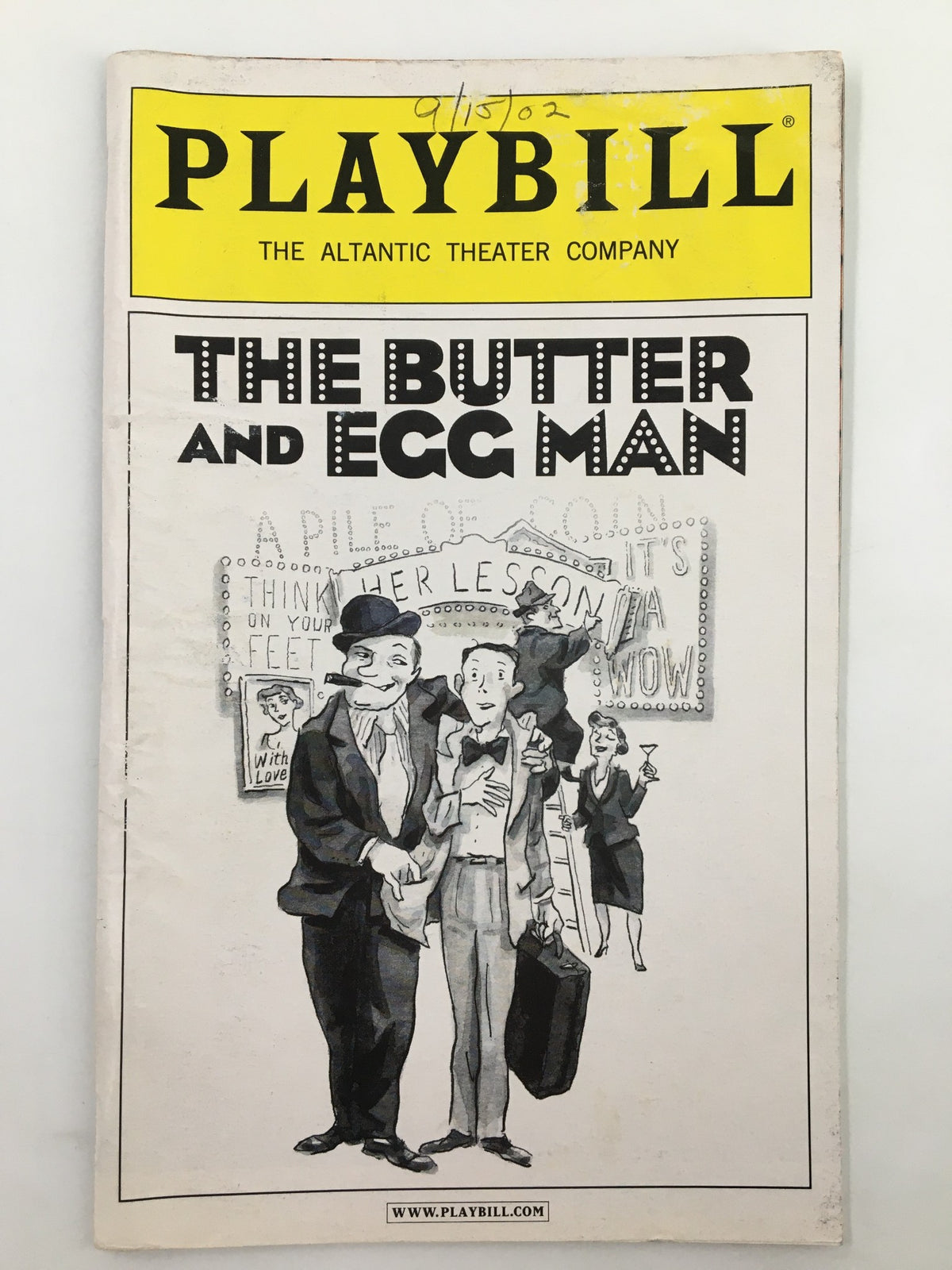 2002 Playbill for The Butter and Egg Man at the Atlantic Theater Company featuring David Brummel, showcasing a unique artistic design with characters from the production.