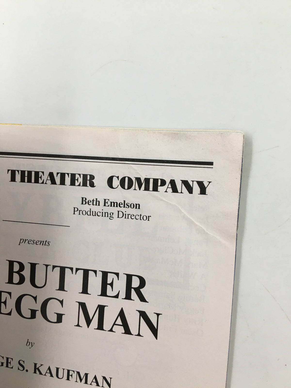 Title page of the Atlantic Theater Company Playbill for The Butter and Egg Man, displaying the show's name and production details.