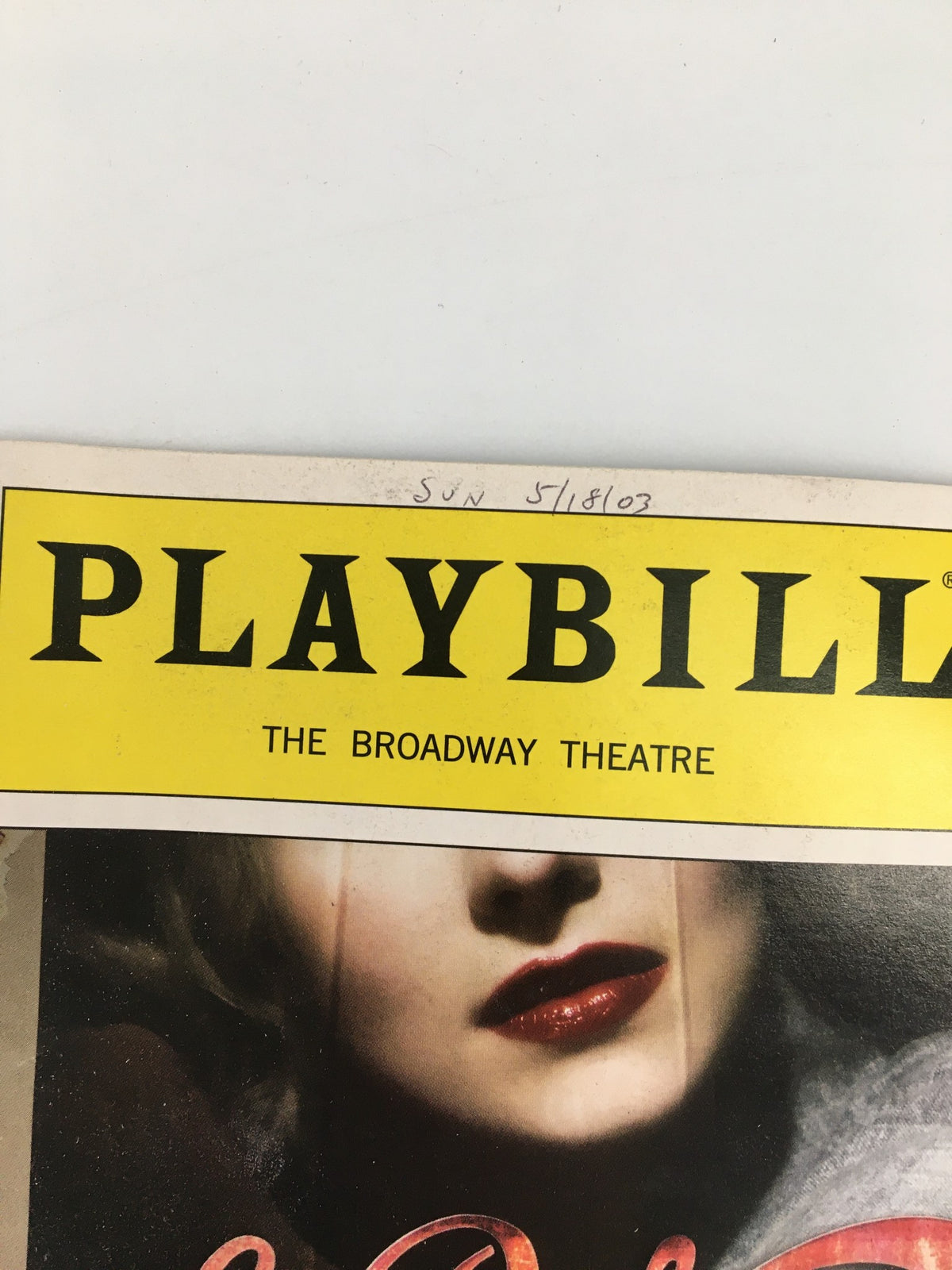 2003 Playbill for La Bohème featuring the Broadway Theatre logo and handwritten date.