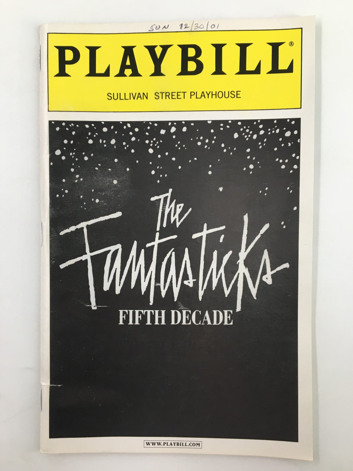 2001 Playbill for Lore Noto Presents The Fantasticks at Sullivan Street Playhouse, featuring the show's title in a captivating design.
