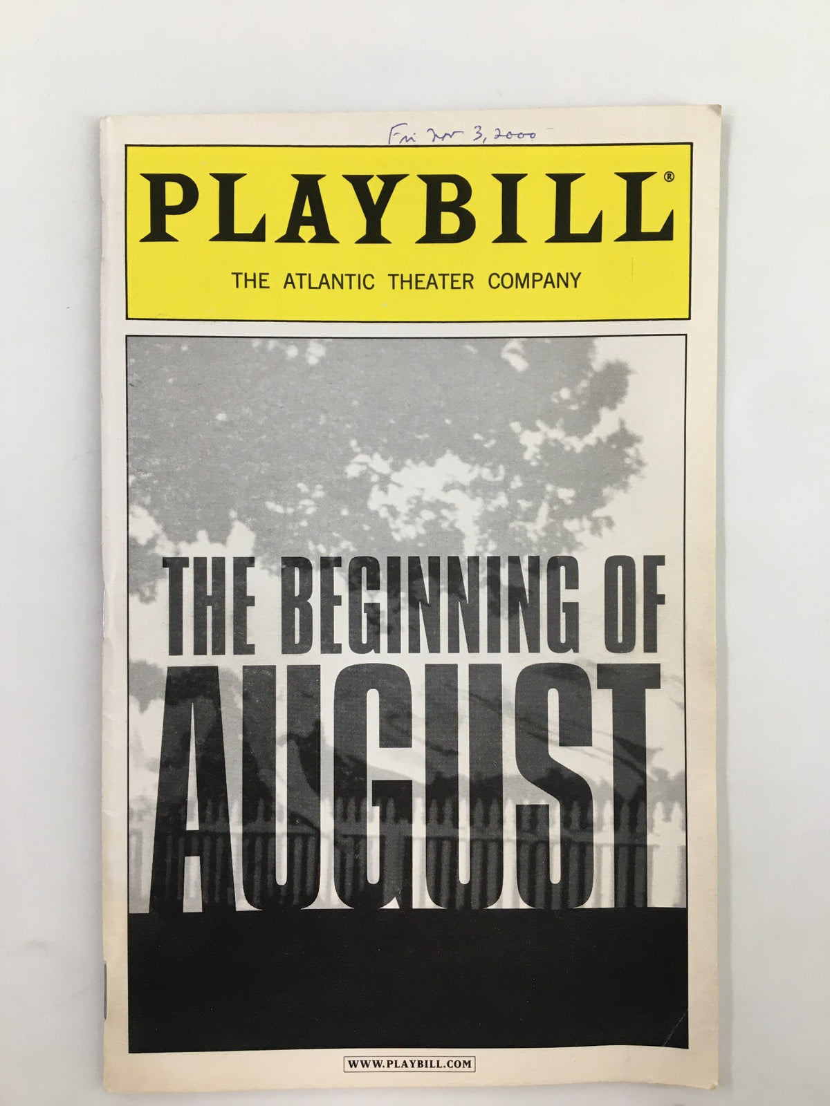 2000 Playbill from the Atlantic Theater Company featuring the title 'The Beginning of August,' showcasing Garret Dillahunt's performance.