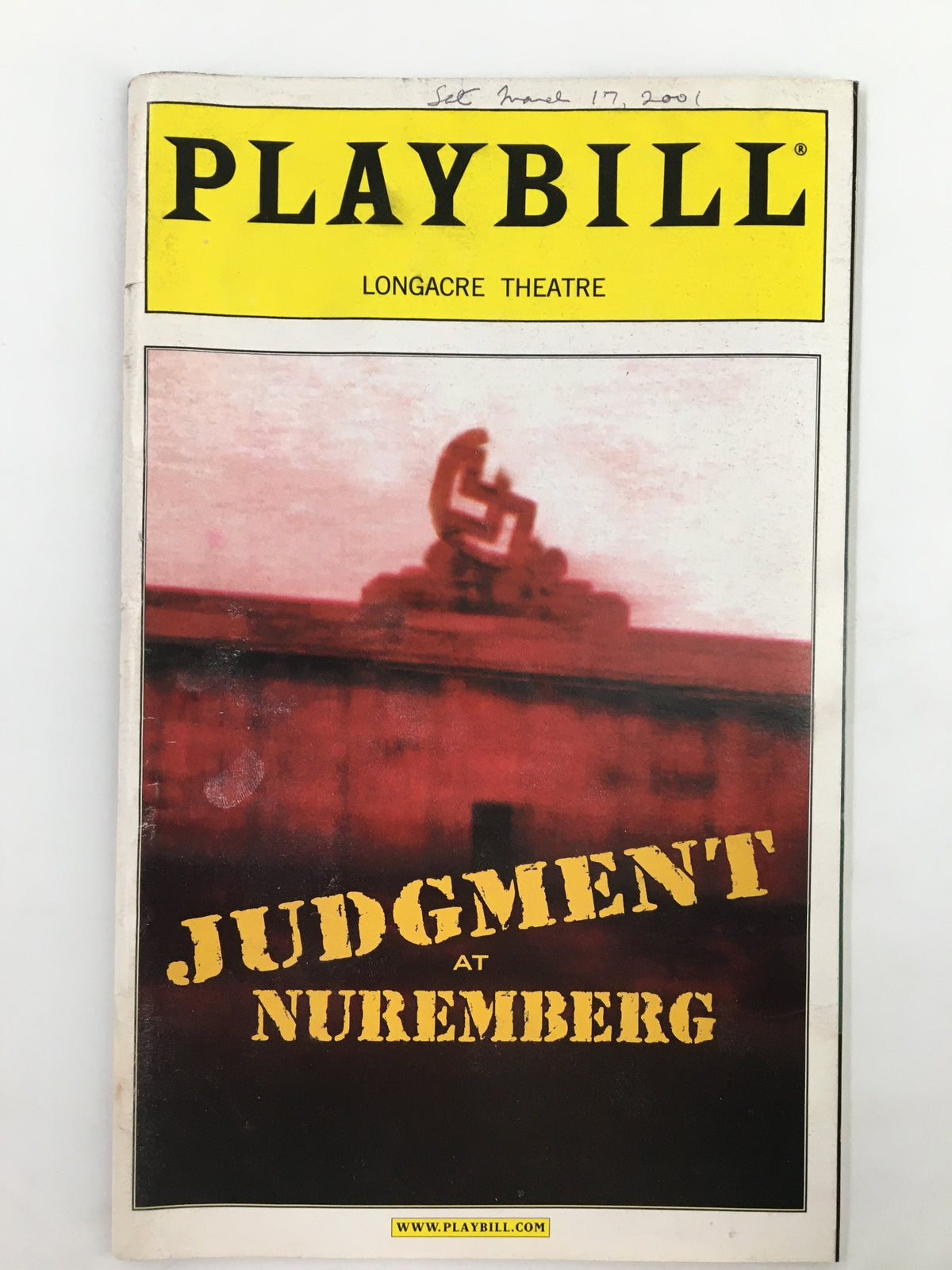 2001 Playbill National Actors Theatre featuring 'Judgment at Nuremberg' cover design.