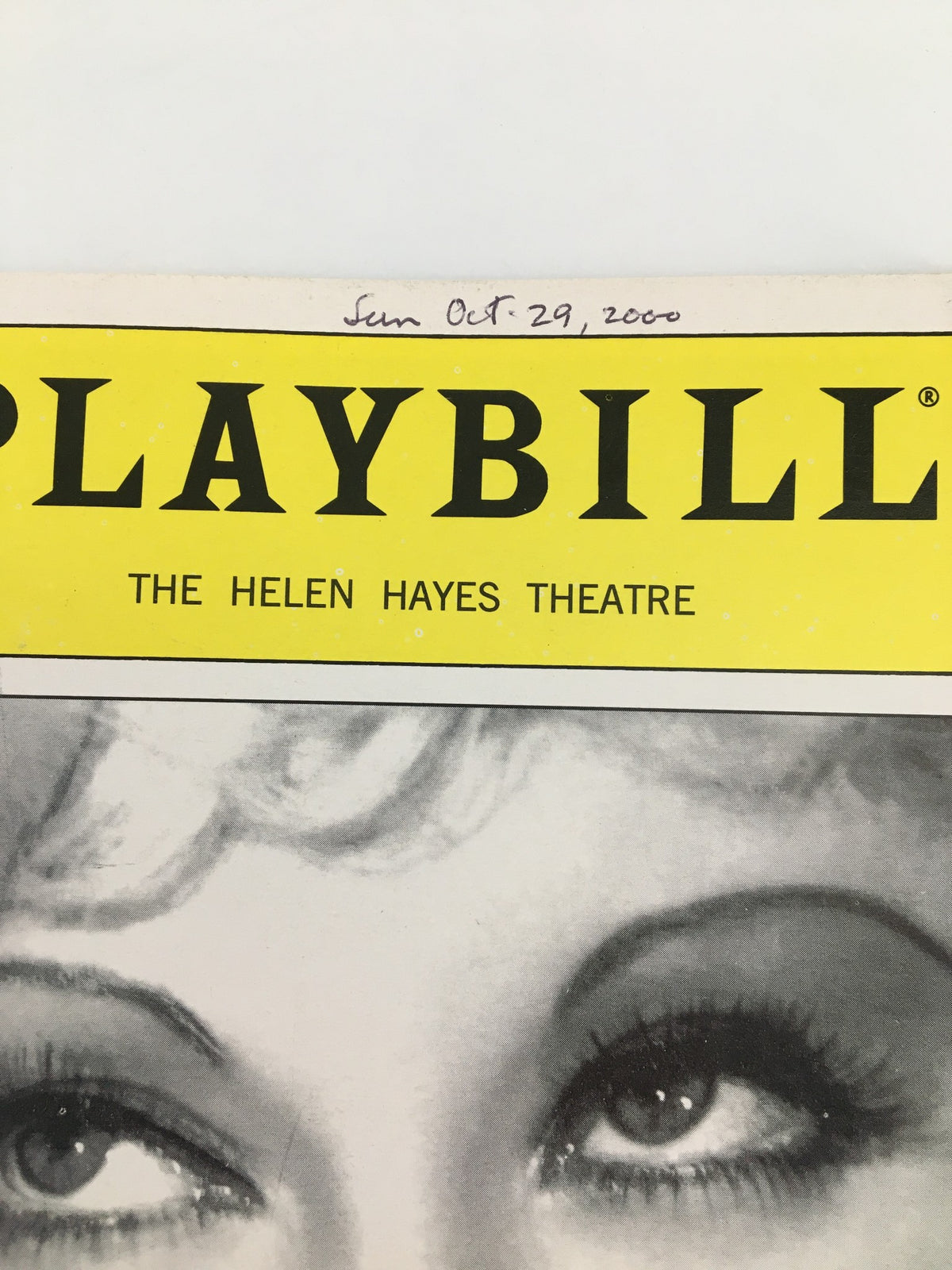 2000 Playbill for The Helen Hayes Theatre with a handwritten date 'Sun Oct 29, 2000' on top.