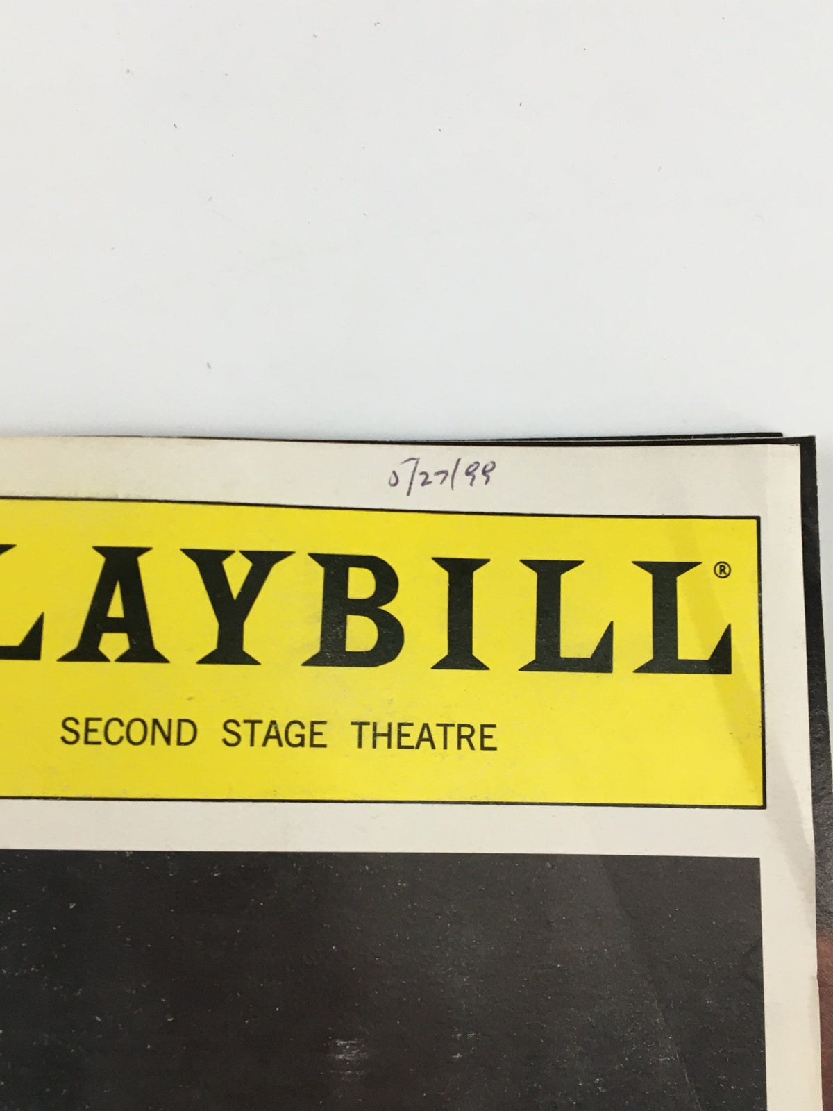 Top view of the 1999 Playbill for 'Gemini' by Albert Innaurato at Second Stage Theatre, showing a handwritten date '07/27/99' on the cover.
