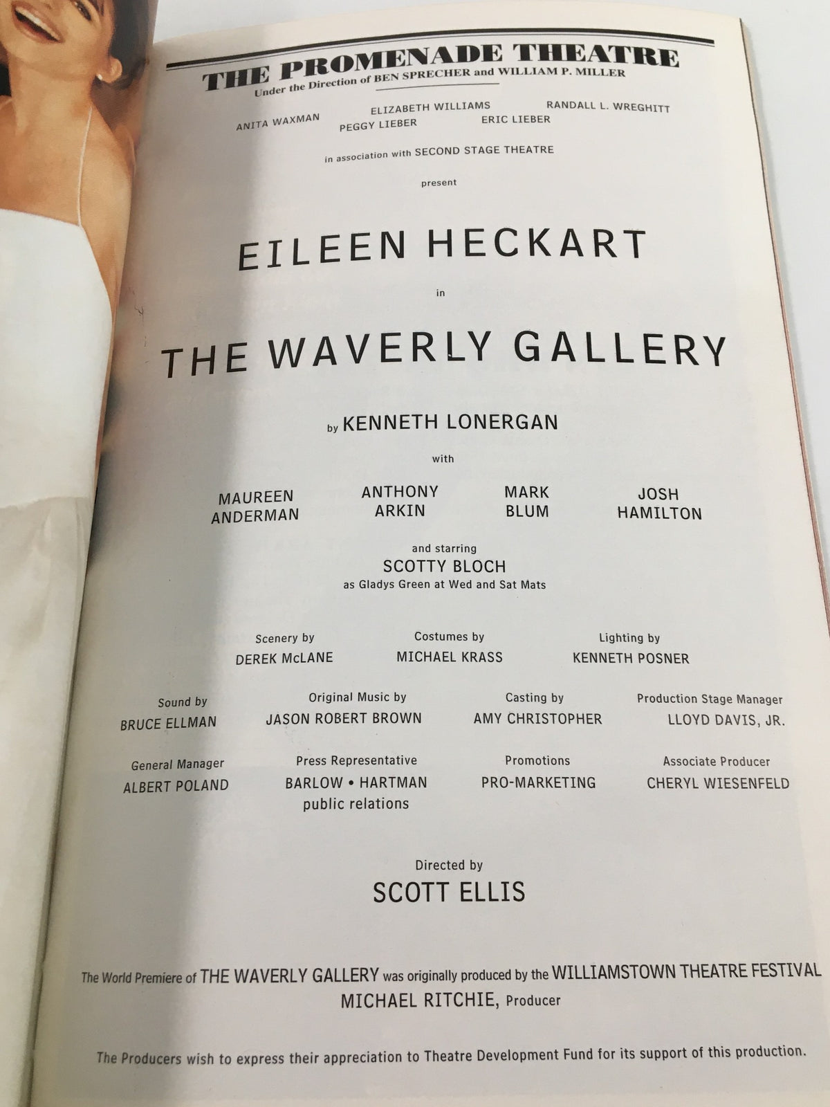 2000 Playbill The Promenade Theatre page featuring Eileen Heckart in The Waverly Gallery, including cast details and production credits.