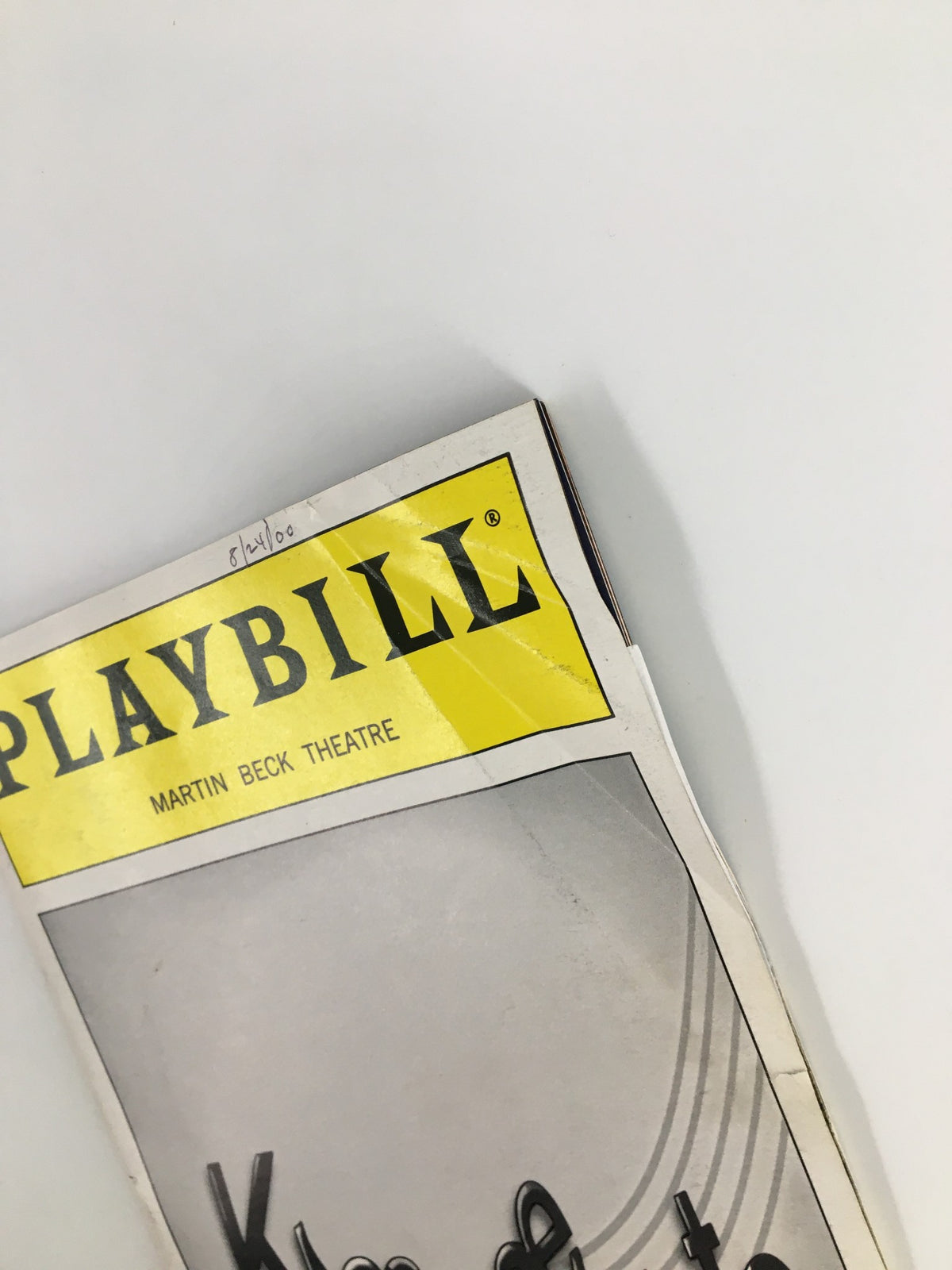 Close-up image of the 2000 Playbill from Martin Beck Theatre for Kiss Me, Kate, highlighting the details and condition of the cover.