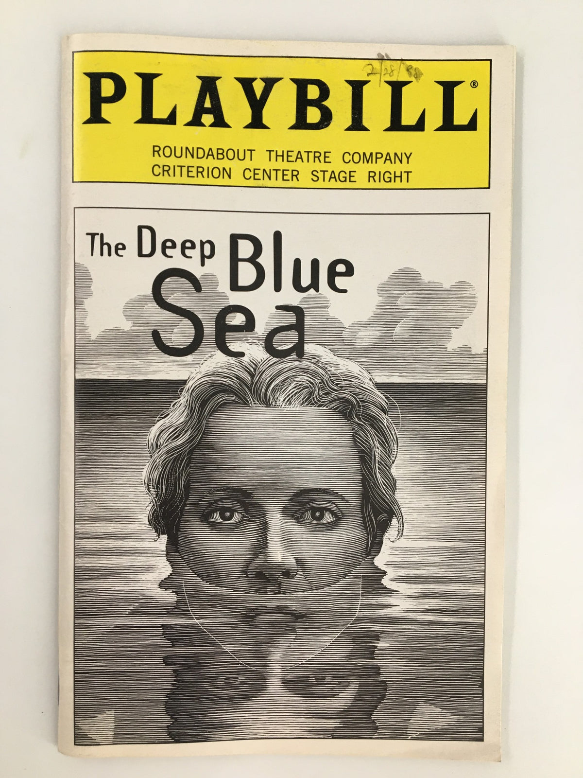 1998 Playbill Criterion Center Stage Right featuring the cover art of The Deep Blue Sea, showcasing a portrait of a woman with a reflection in water.