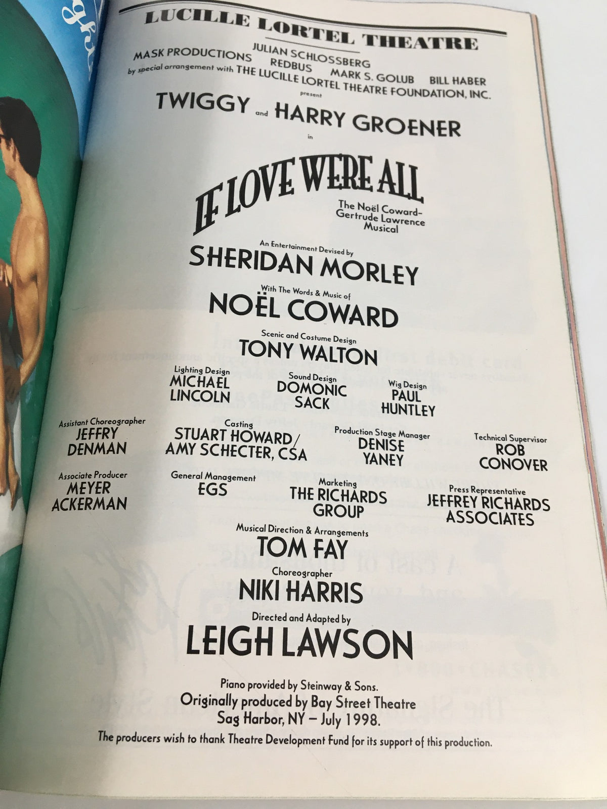 1999 Playbill for If Love Were All at Lucille Lortel Theatre featuring original cast including Twiggy and Harry Groener, with details of the production and creative team.