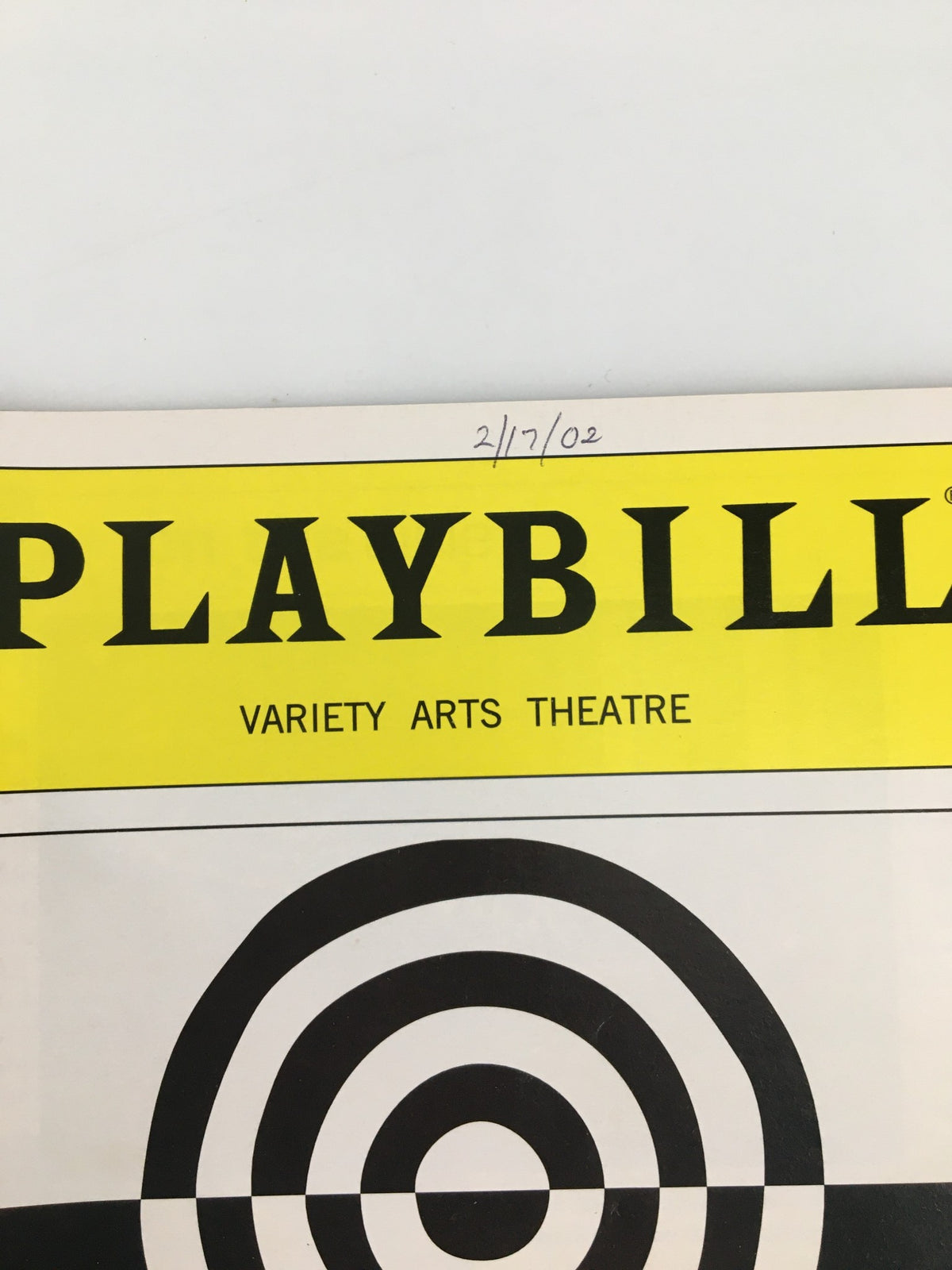 Close-up of the header on the 2002 Playbill for Necessary Targets at the Variety Arts Theatre, displaying the title and venue name prominently.