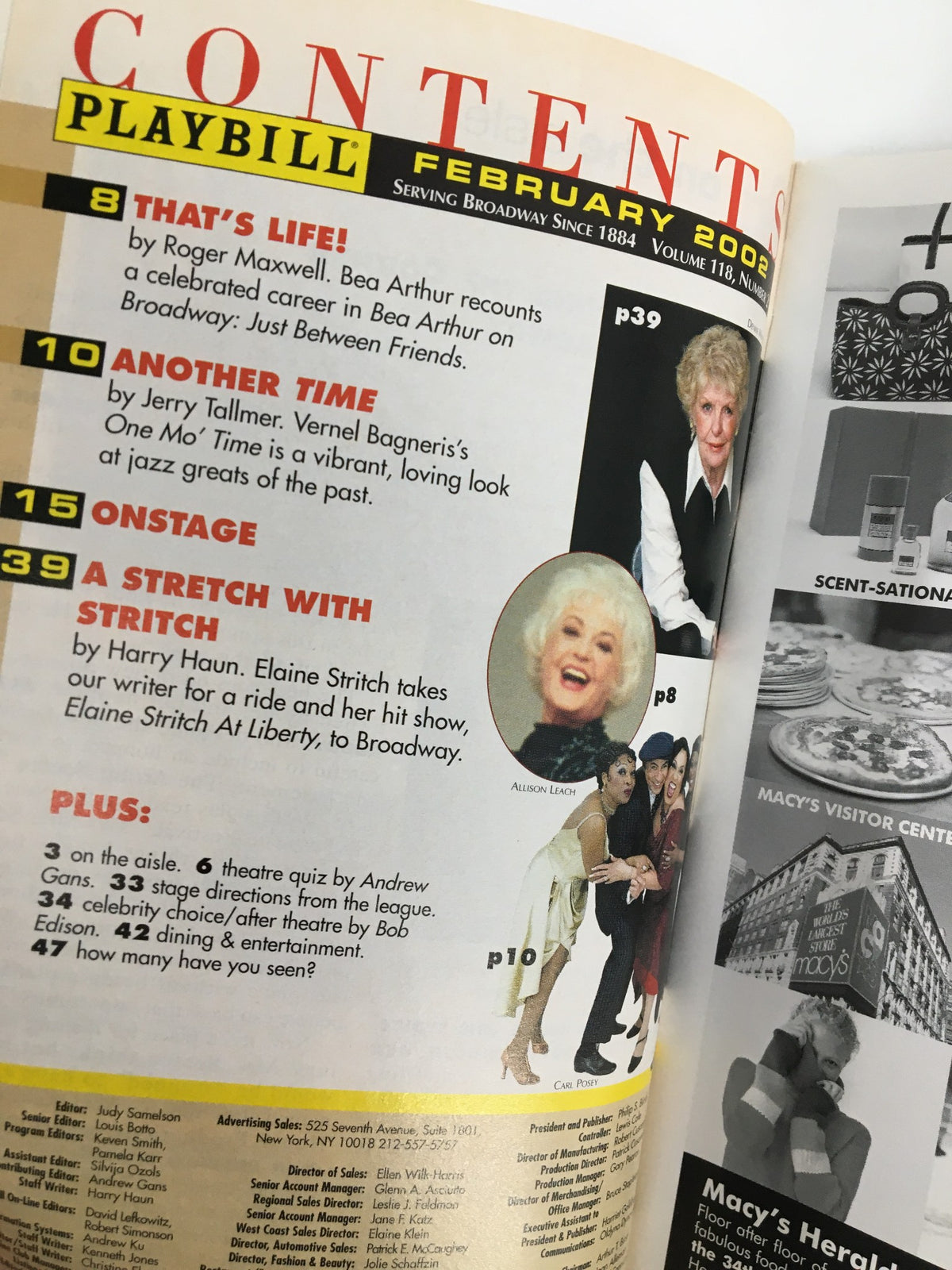 Playbill Variety Arts Theatre Shirley Knight in Necessary Targets, featuring a table of contents from February 2002 highlighting theater performances.