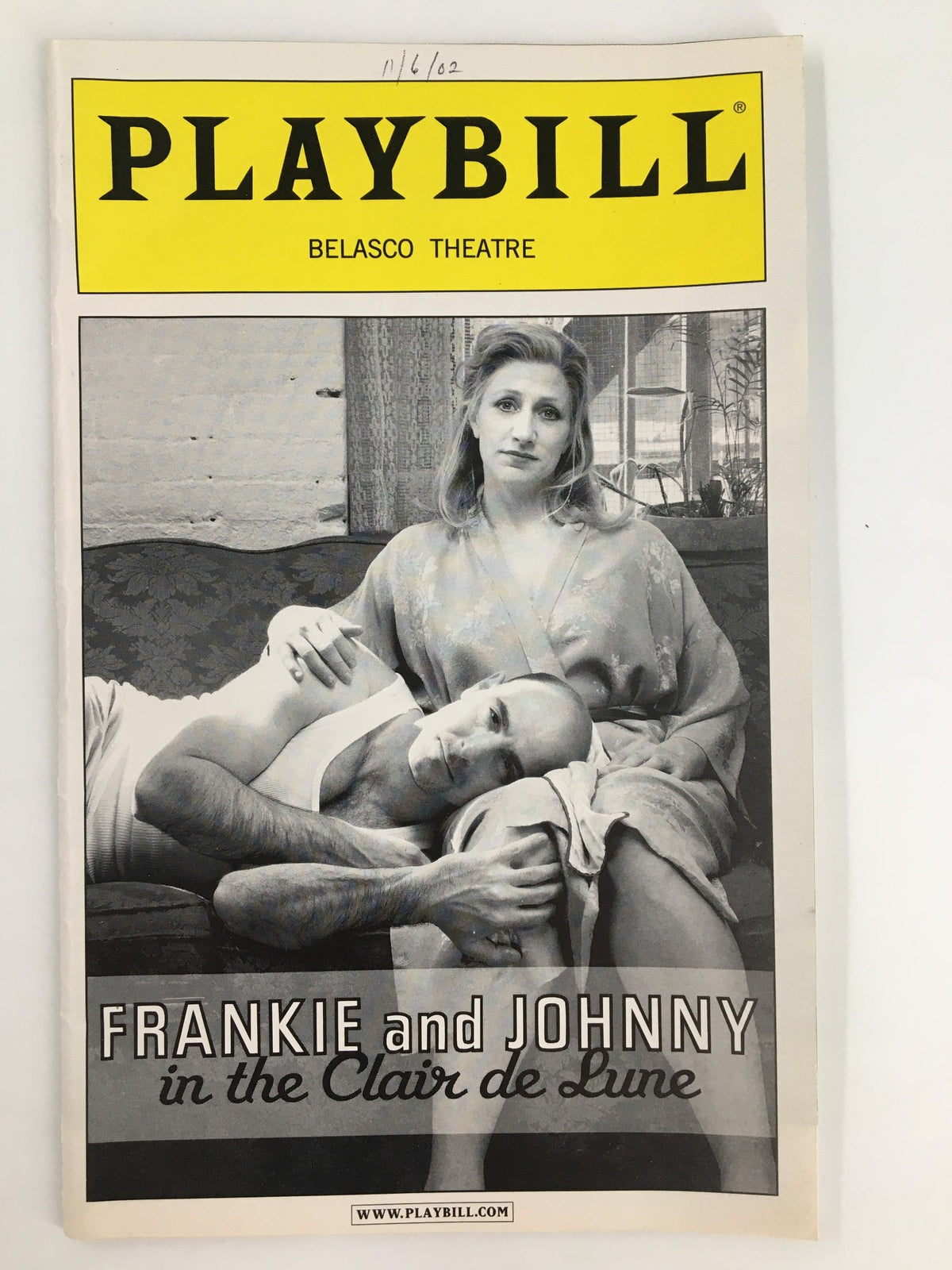 Vintage 2002 Playbill for Franky and Johnny in The Clair de Lune at Belasco Theatre, showcasing the main cast on the cover.