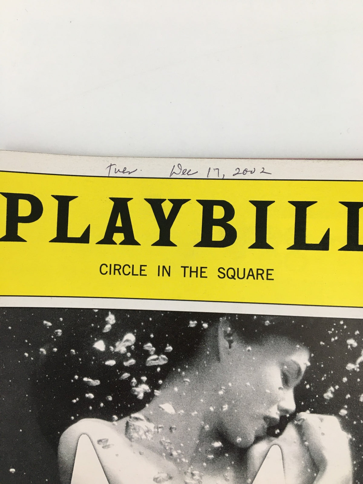 2002 Playbill Circle in the Square showcasing cover art from Anjali Bhimani's performance in Metamorphoses, featuring a striking black and white design with the title prominently displayed.