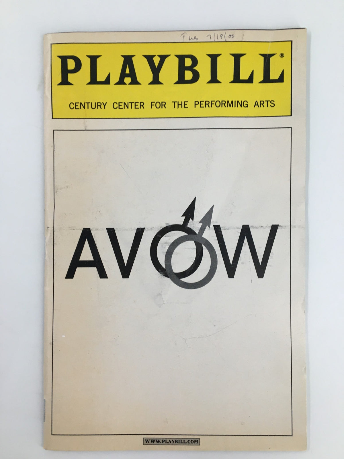 2000 Playbill featuring Jane Powell in Avow, cover design showcasing the title and theater details from the Century Center for the Performing Arts.