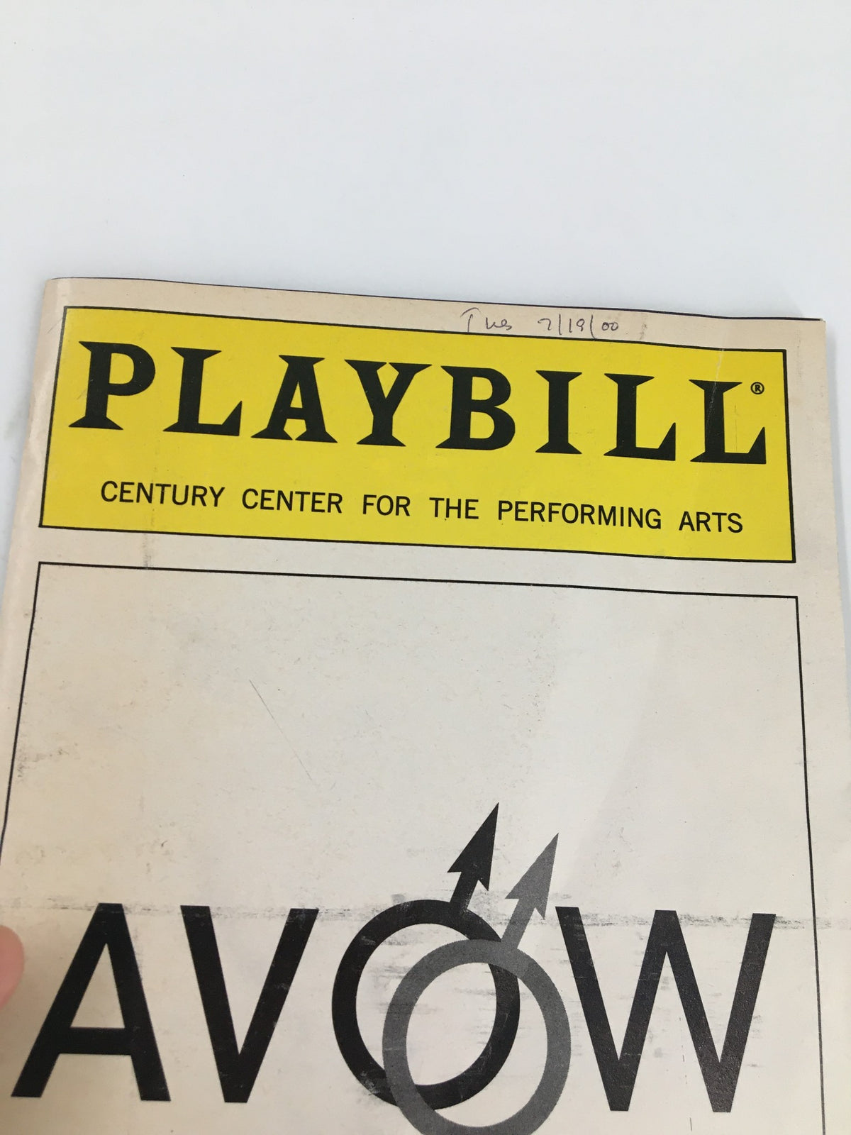 Close-up of the 2000 Playbill featuring Jane Powell in Avow, highlighting the cover design and notable details of the performance.