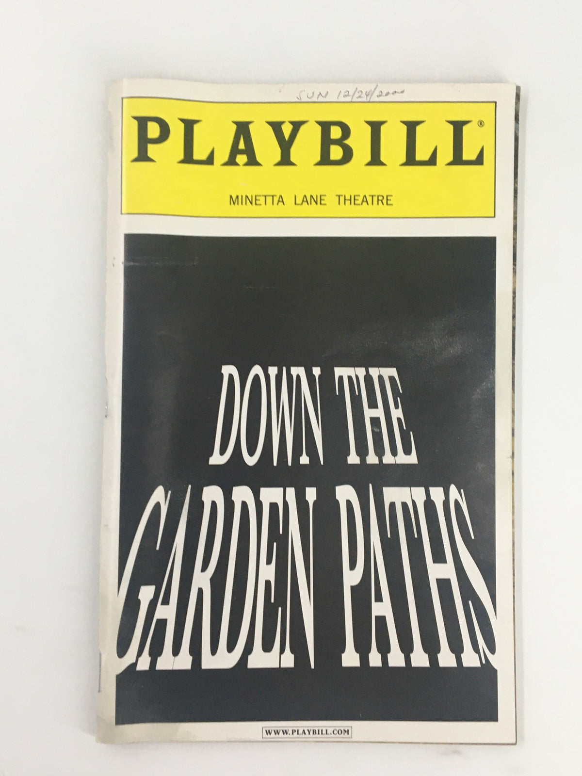 2000 Playbill from Minetta Lane Theatre featuring Eli Wallach in Down The Garden Paths, showcasing the iconic cover design typical of Broadway memorabilia.