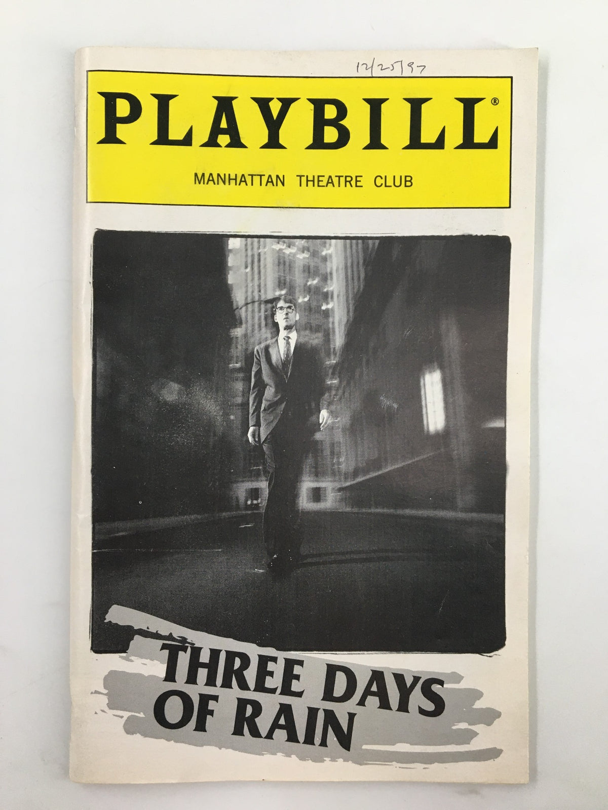 1997 Playbill from Manhattan Theatre Club featuring Patricia Clarkson in the play 'Three Days of Rain', showcasing a captivating black and white cover with a prominent image.