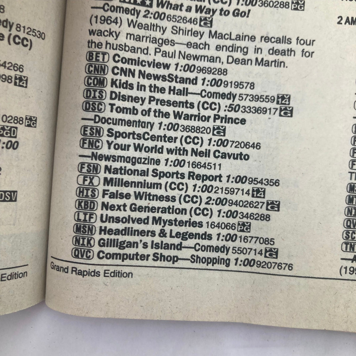 Interior page of TV Guide Magazine November 11 2000, showcasing listings and segments including National Sports Report and Millennium.