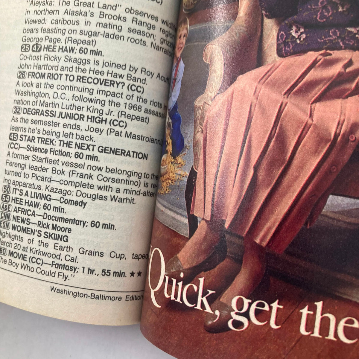 Interior pages of TV Guide Magazine April 9, 1988 displaying TV listings including 'Star Trek: The Next Generation' among other shows.