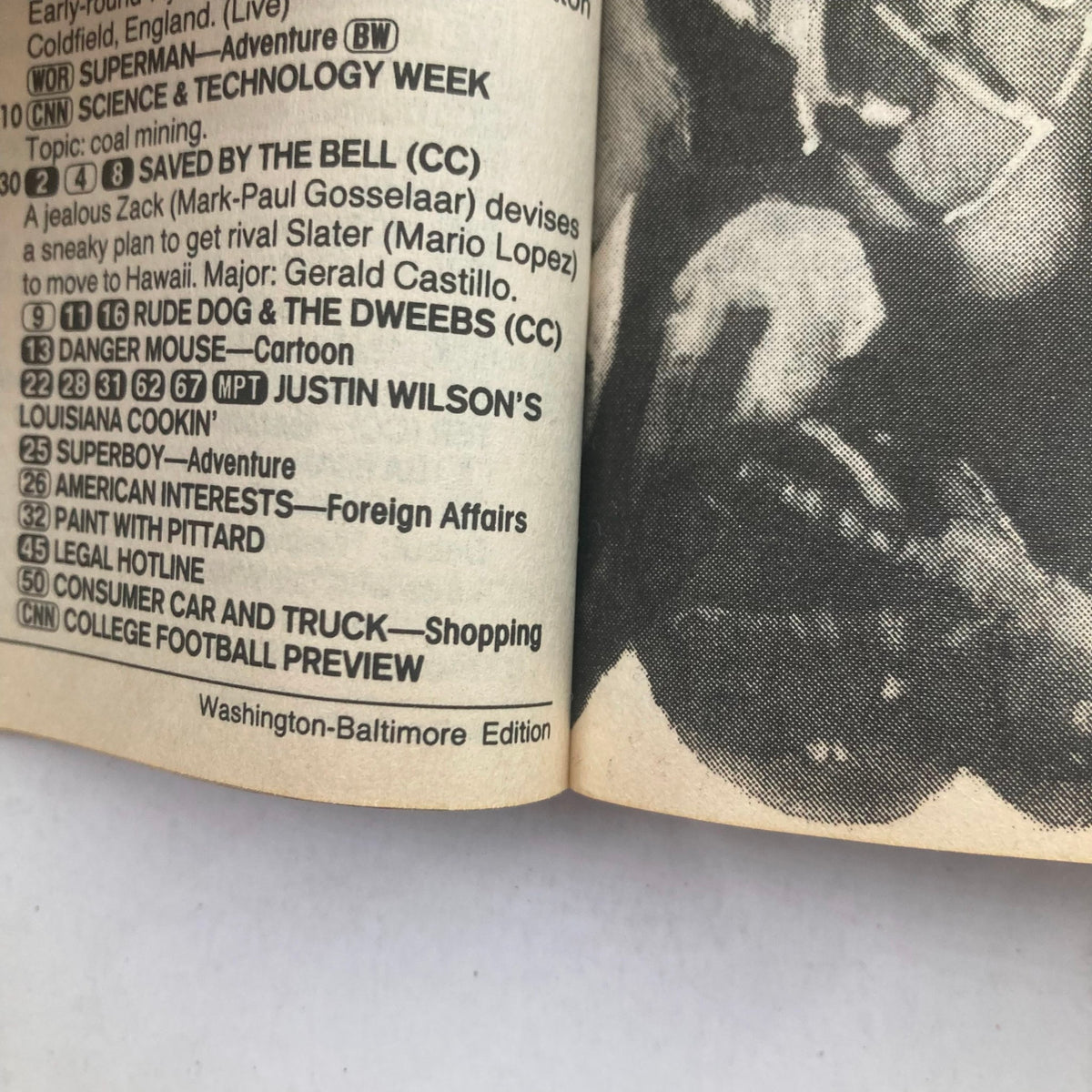TV Guide Magazine September 23 1989 featuring Kimberly Foster, showing the content and listings of shows such as 'Saved by the Bell', 'Danger Mouse', and 'Louisiana Cookin'. The image provides a glimpse into the television schedule for the Washington-Baltimore edition, reflecting late 80s pop culture.
