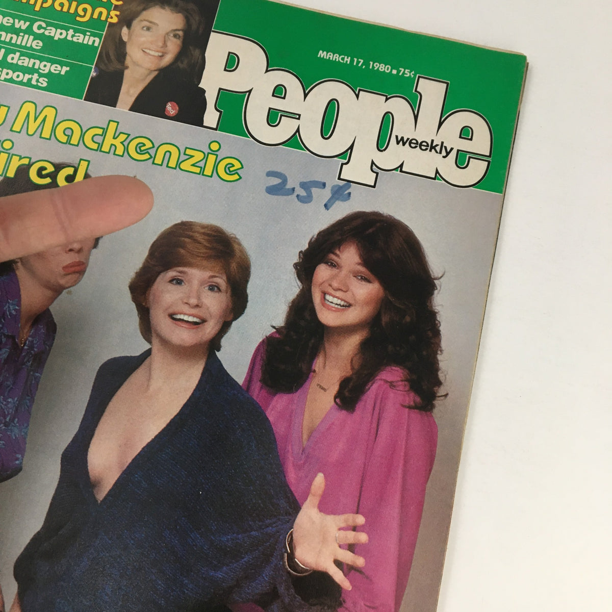 Close-up of the cover of People Weekly Magazine March 17, 1980, displaying the title 'Why Mackenzie got fired', with two smiling women and one woman with a concerned expression, illustrating 'The Story of One Day's Troubled Star'.