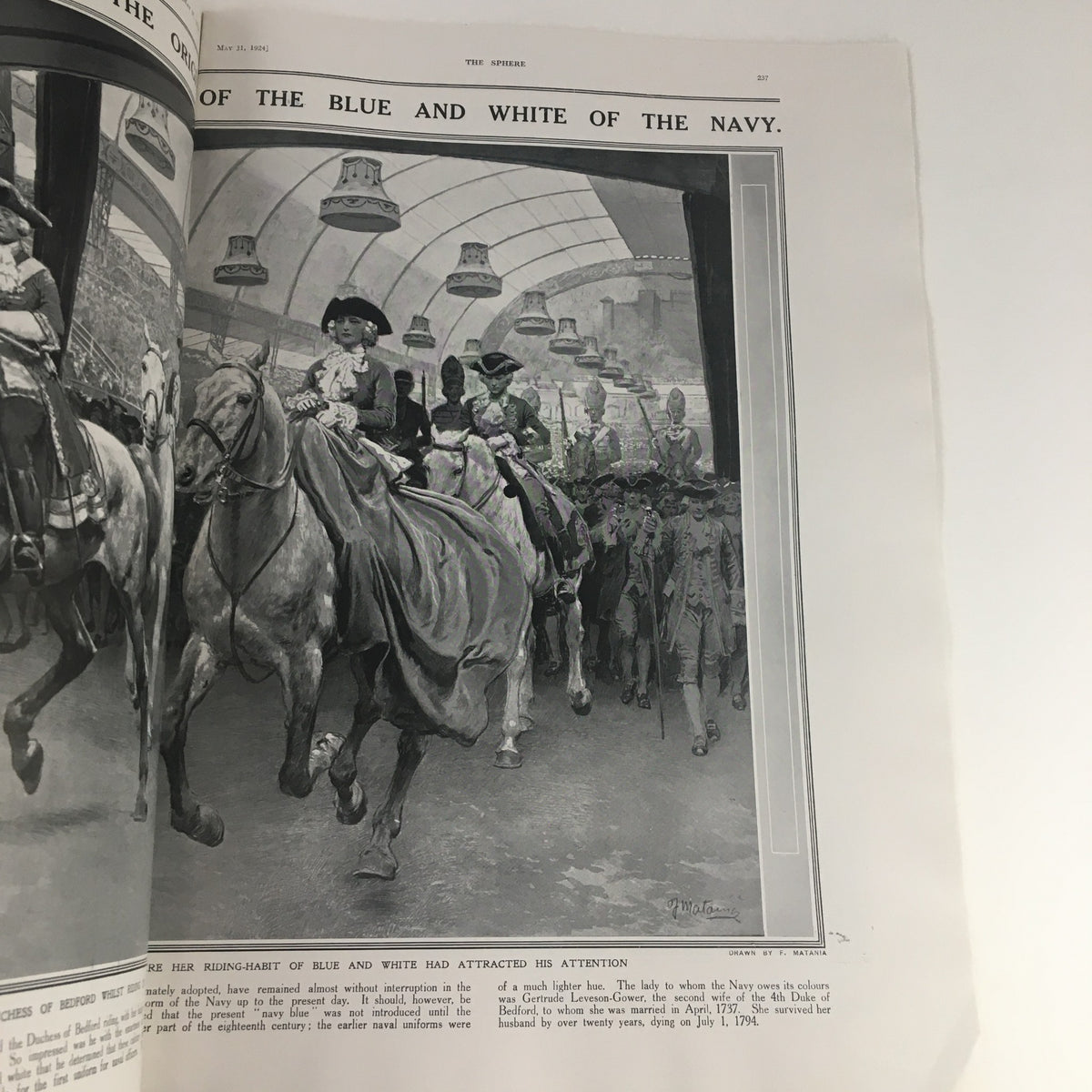 Illustration from The Sphere Newspaper dated May 21, 1924, depicting a ceremonial procession featuring horses and soldiers.