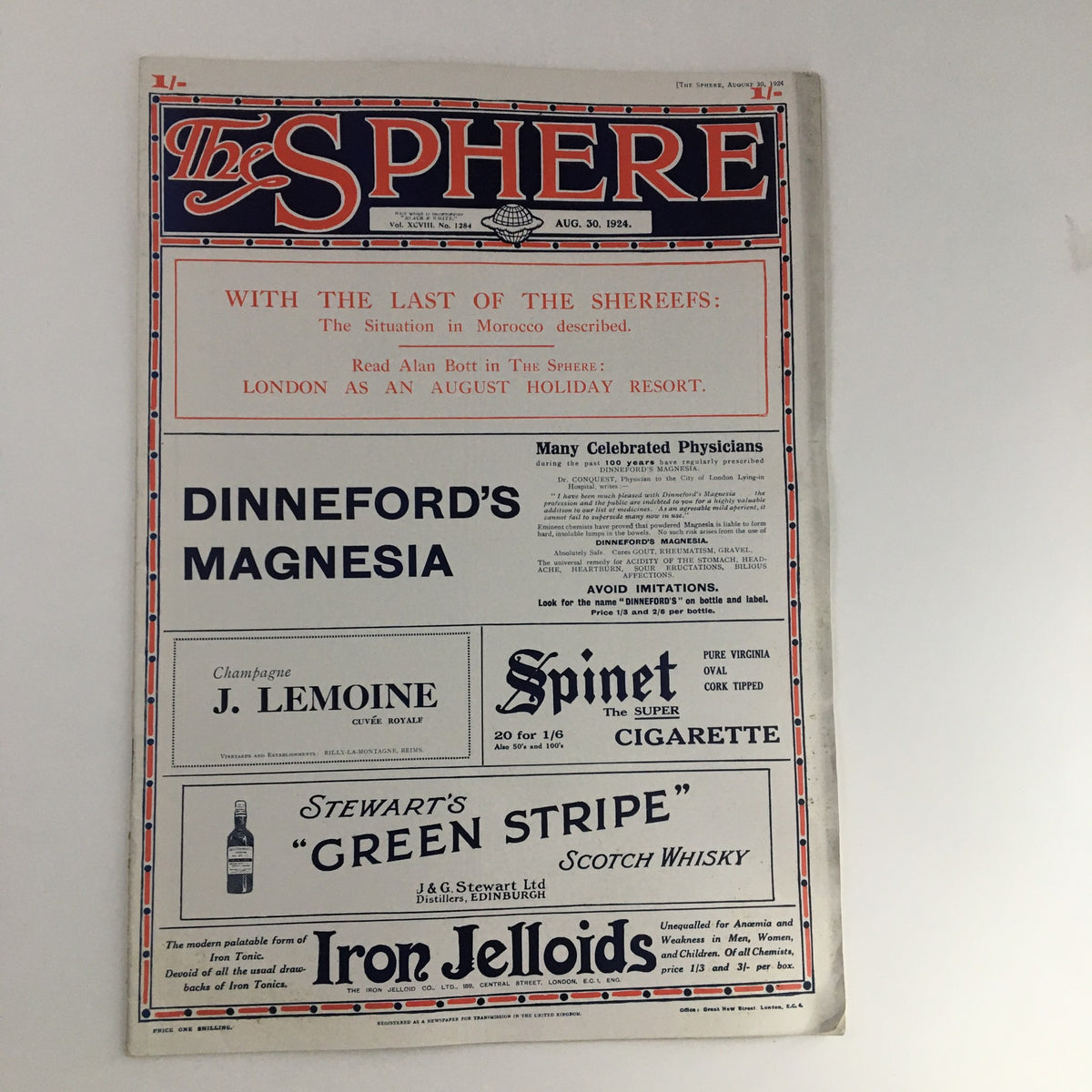 The Sphere Newspaper August 30 1924, highlighting advertisements and articles, capturing the essence of early 20th-century print media.