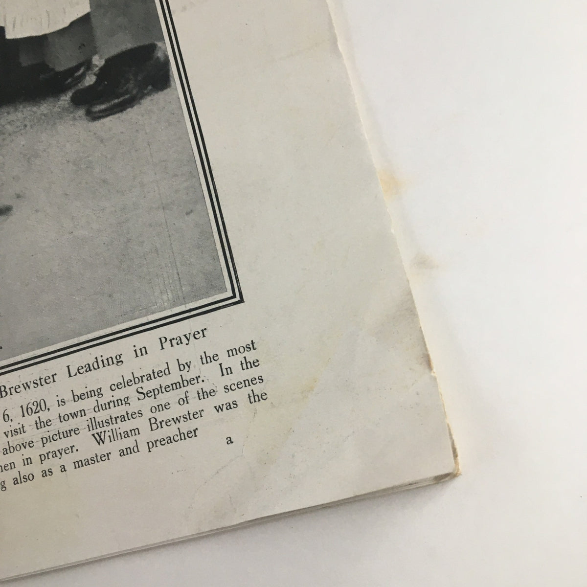 Sphere Newspaper September 4, 1920: Image of William Brewster leading in prayer during the Mayflower Celebrations at Plymouth.