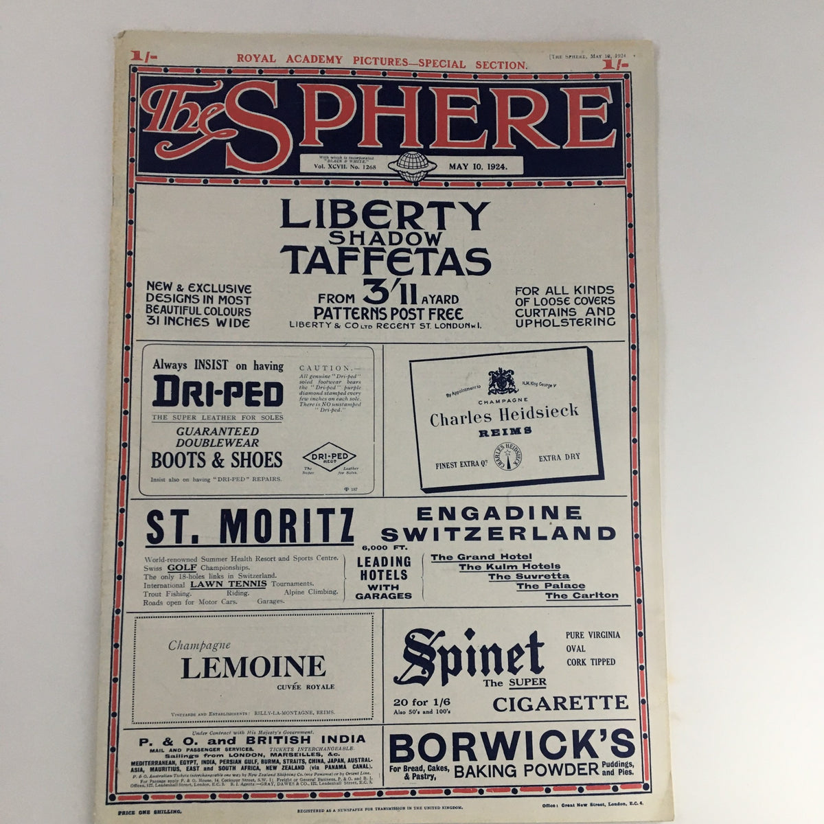 The Sphere Newspaper May 10 1924 displaying the title and advertisements, presenting a glimpse into historical media and fashion trends of the era.