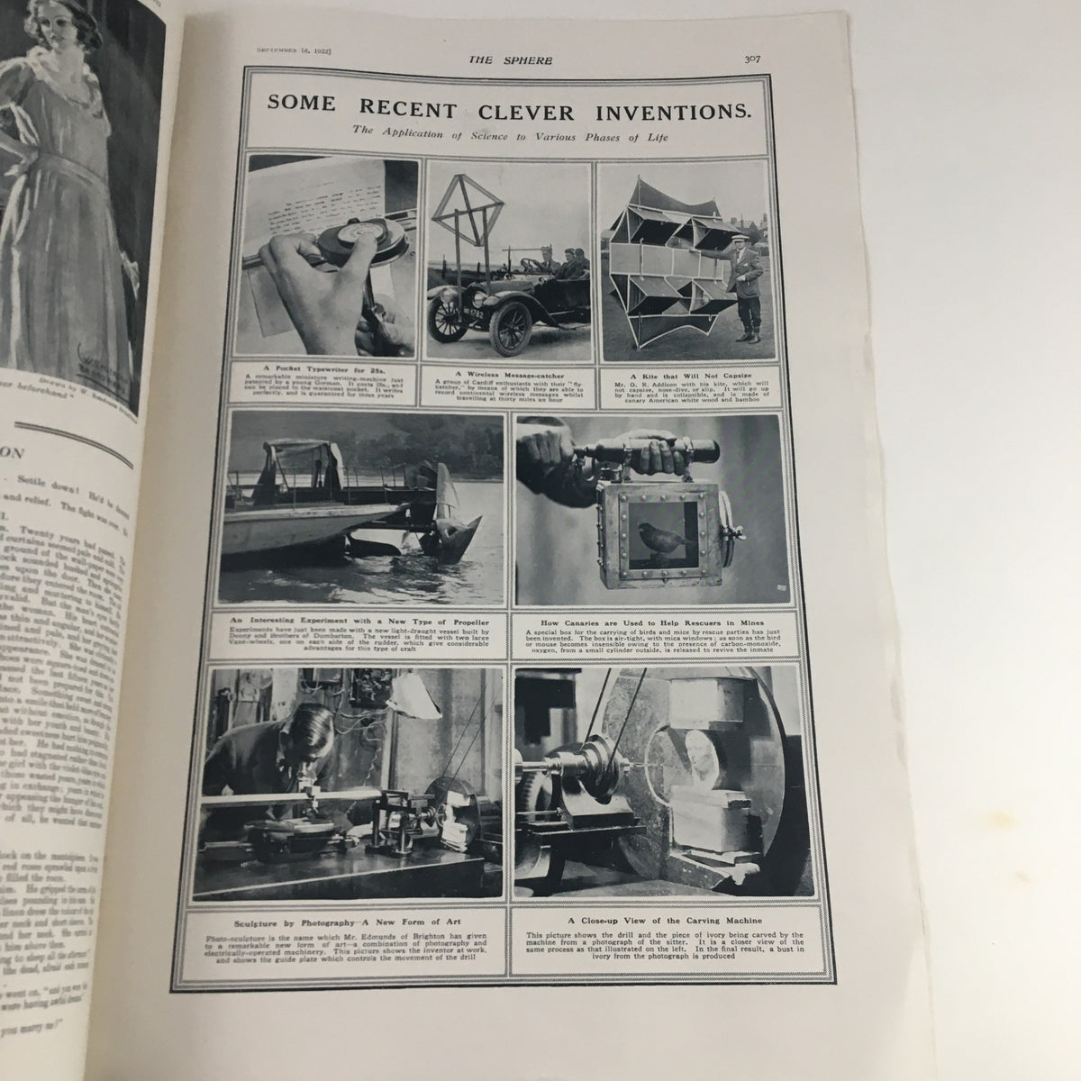 The Sphere Newspaper September 16 1922, showing an article about recent clever inventions, highlighting various innovations with images and descriptions.