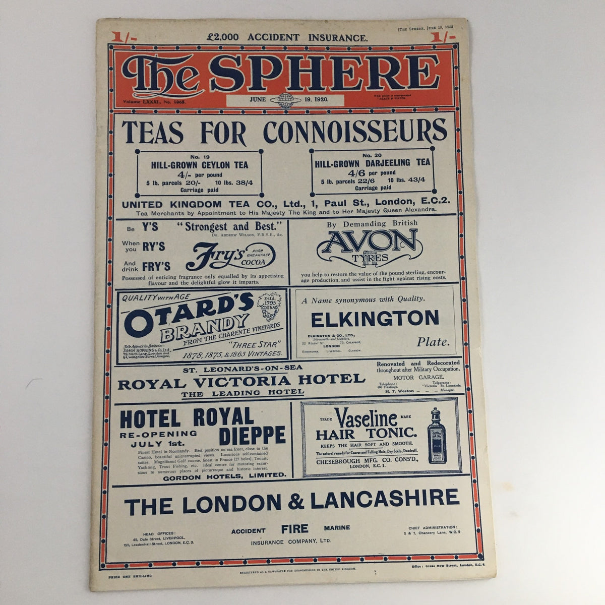 The Sphere Newspaper June 19 1920 - Vintage advertisement layout highlighting teas for connoisseurs, reflecting early 20th-century marketing.