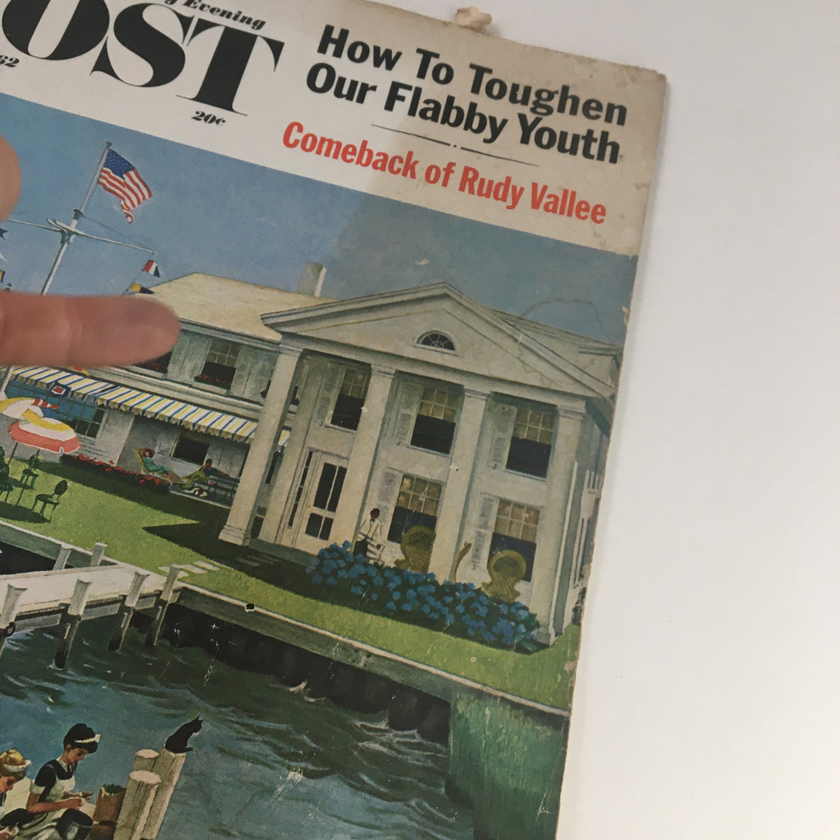 Detail of the cover of The Saturday Evening Post June 23, 1962, highlighting the article 'How To Toughen Our Flabby Youth' and an illustration of a vibrant outdoor setting.