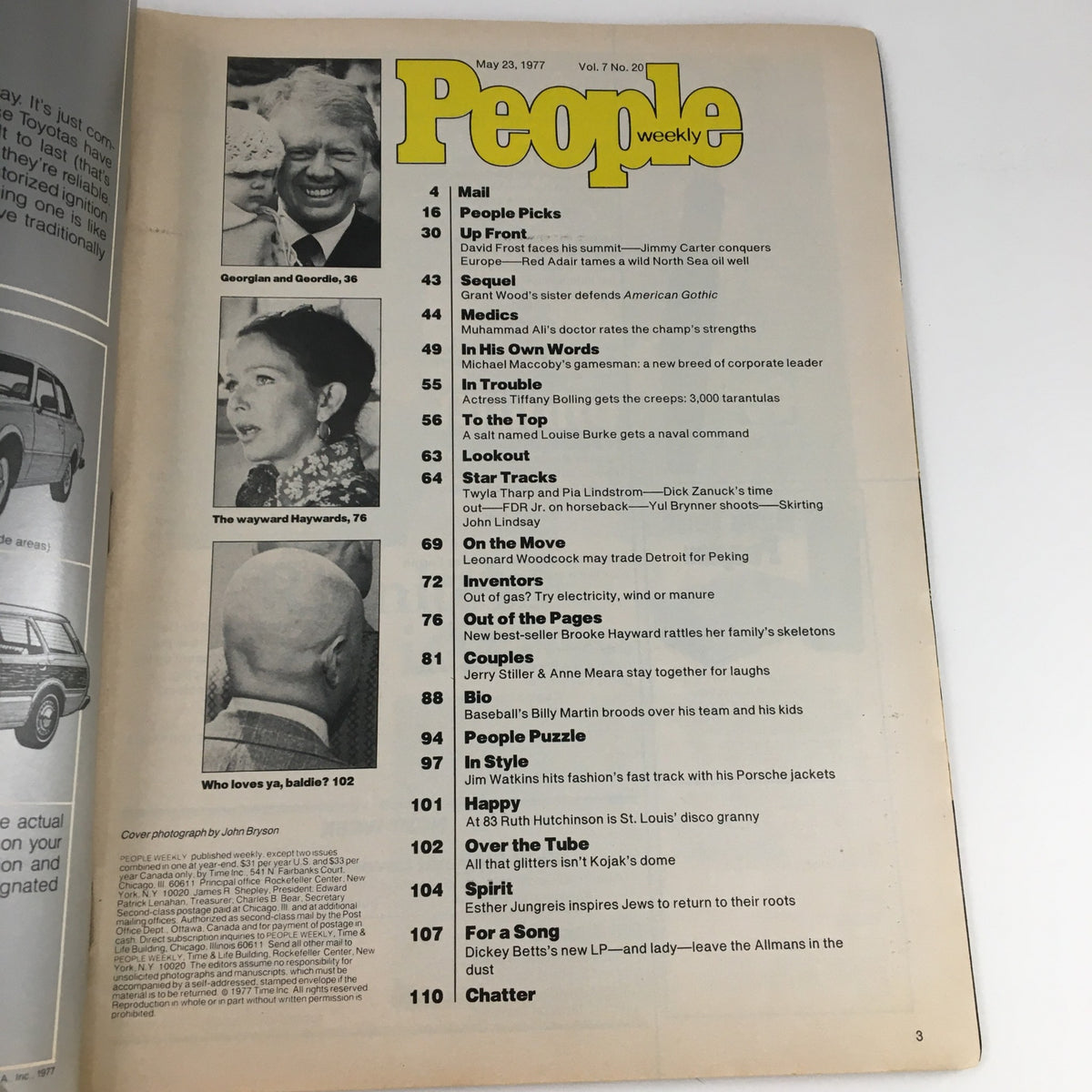 Table of contents from People Weekly Magazine May 23, 1977, displaying various articles including David Frost's interview.
